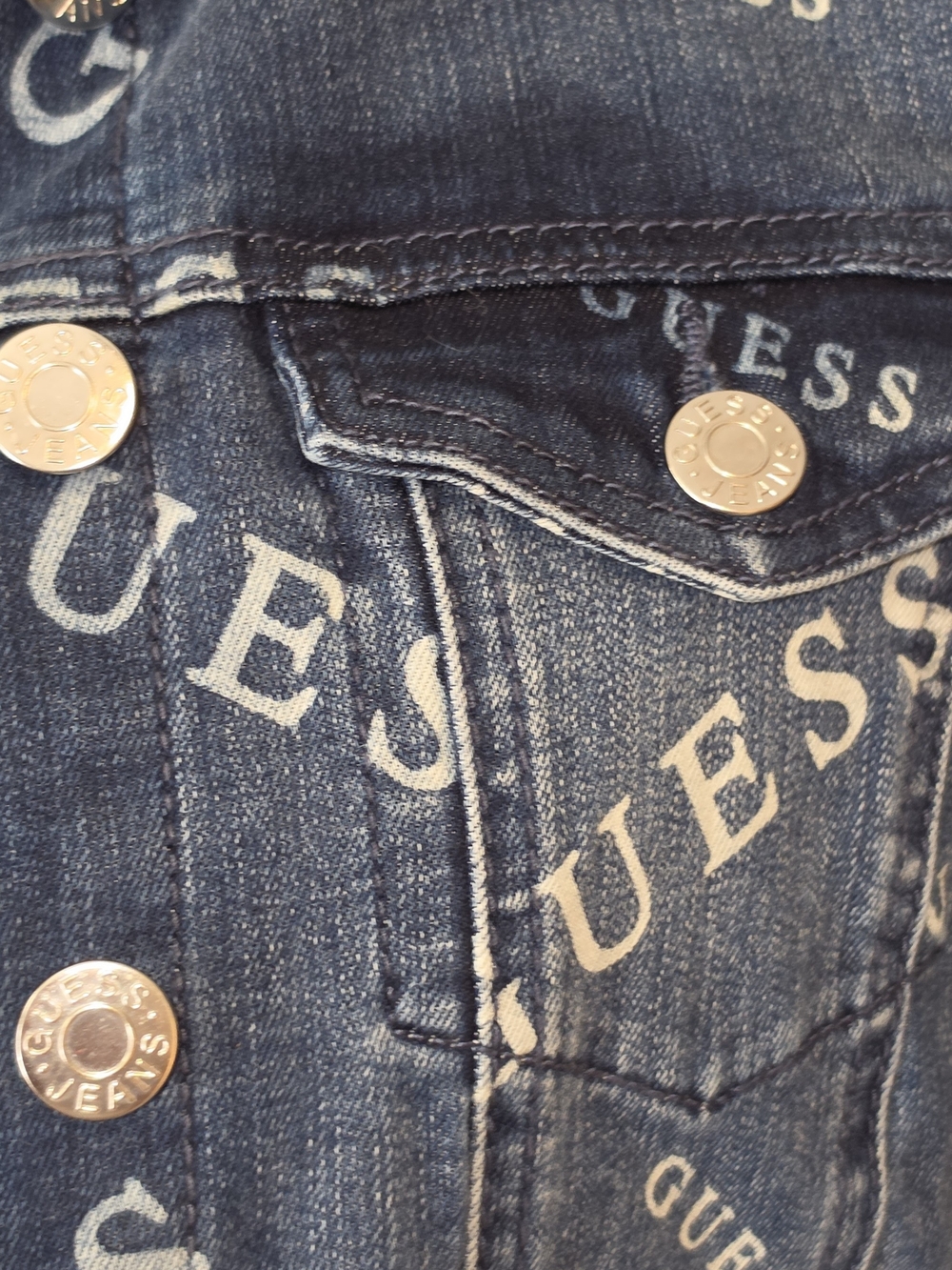 GUESS All-Over Logo Dark Wash Denim Jacket - Navy Blue - Picture 2 of 4